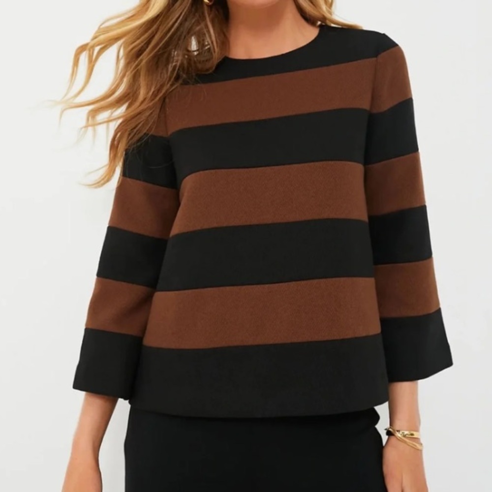 Tuckernuck Black & Brown Striped Mia Top Wool Blend
